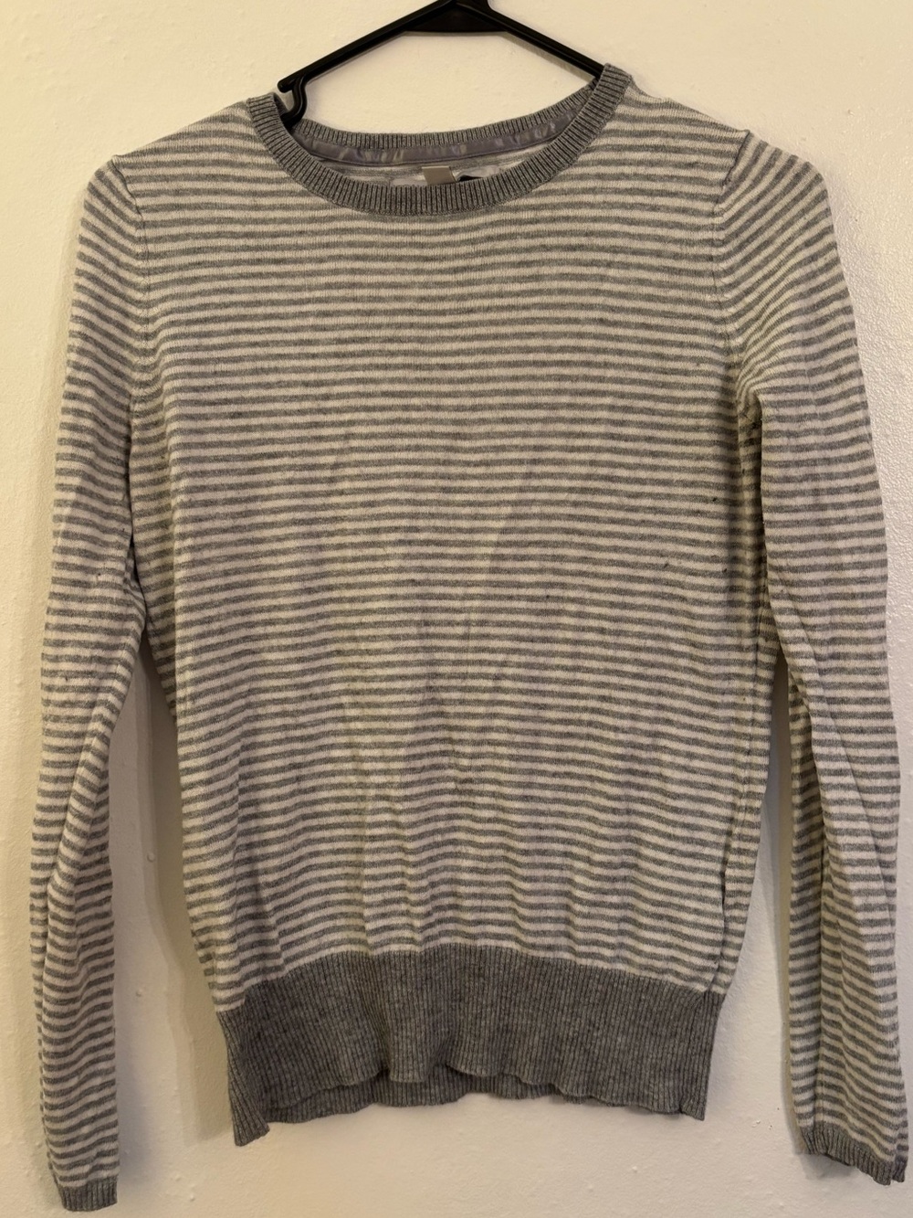 Old Navy Gray & Cream Striped Crewneck Sweater